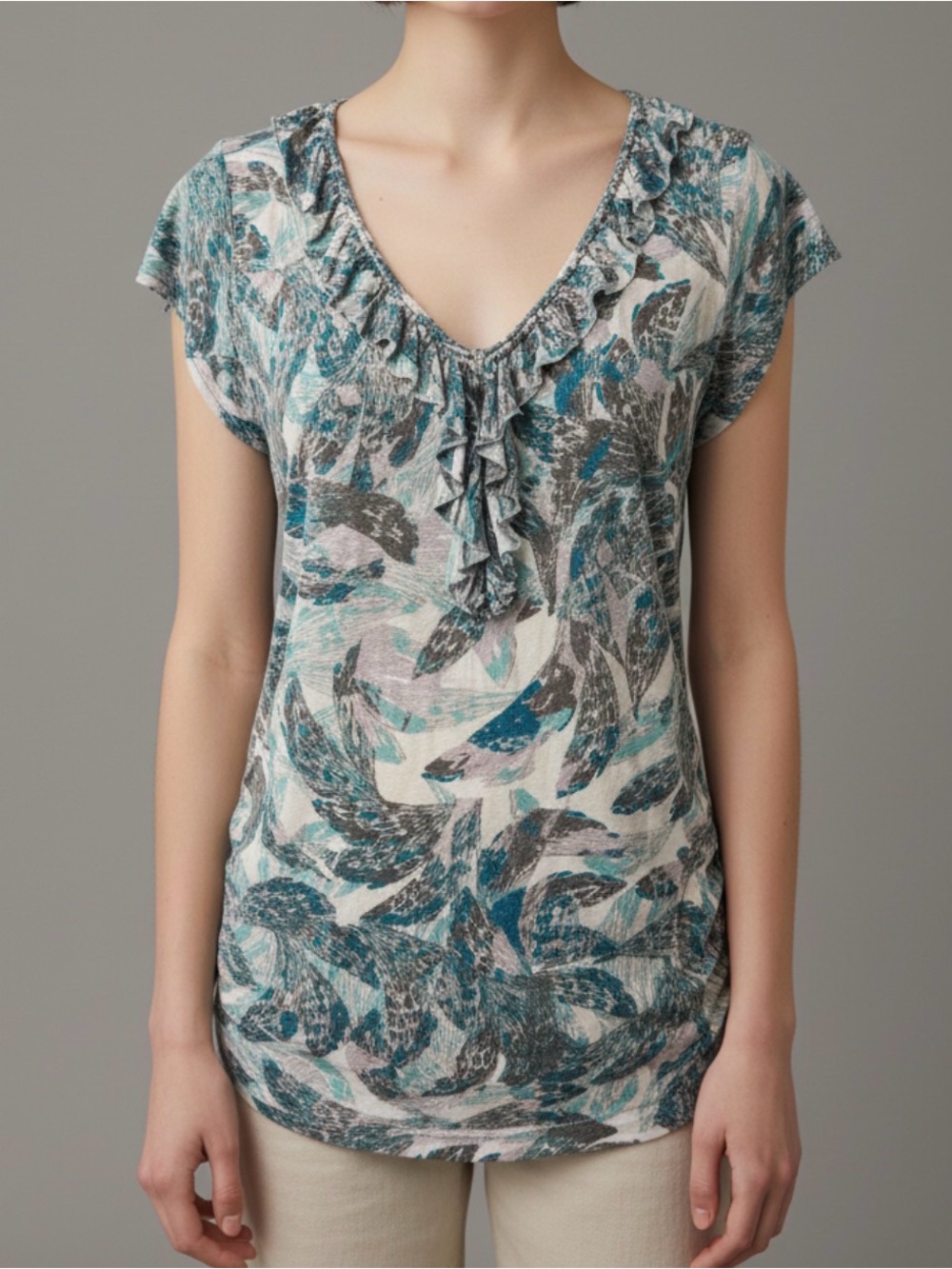 a.n.a (A New Approach) Ruffle V-Neck Cap Sleeve Top